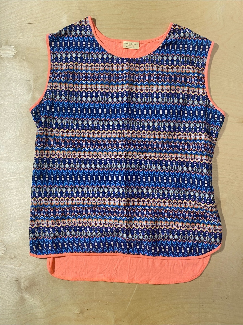 Bobbie Brooks Coral Trim Printed Sleeveless Top 2X (SE)